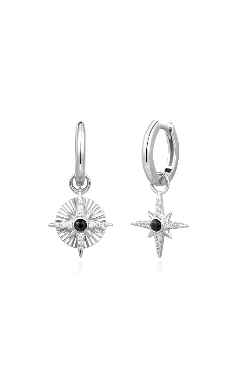 Silver Astrolabe Charms Hoops