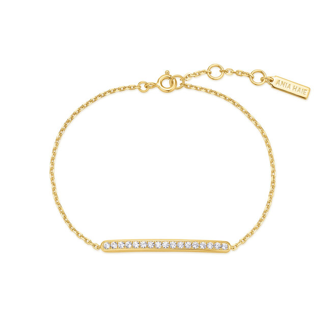 Goudvergulde rechthoekige schakelarmband met kristal steentjes 18,5 cm
