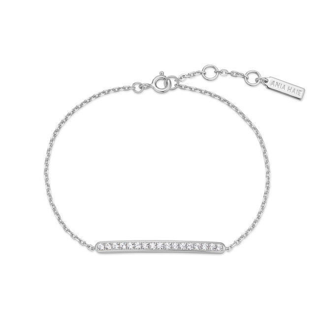 Zilveren rechthoekige schakelarmband met kristal steentjes 18,5 cm