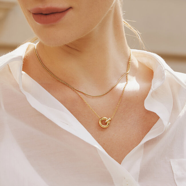 Goudvergulde jasseron schakelketting met kristal steentjes 45 cm