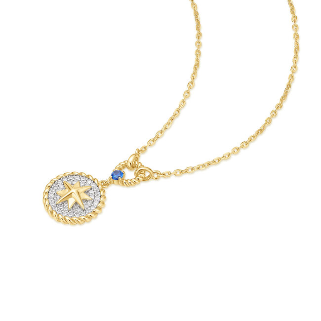 Bicolor ketting met achtpuntige ster en zirkonia 48 cm