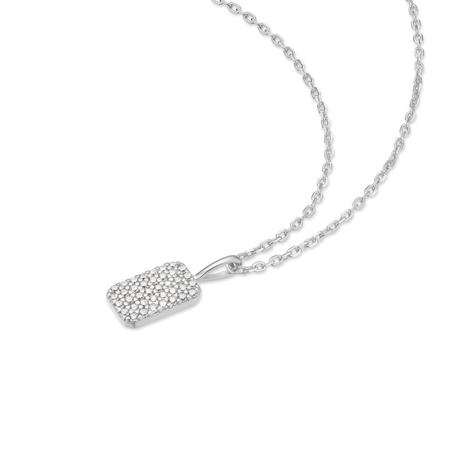 Zilveren rechthoekige schakelketting met zirkonia steentjes 48 cm