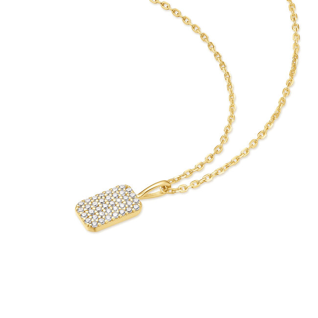 Goudvergulde rechthoekige schakelketting met zirkonia steentjes 48 cm