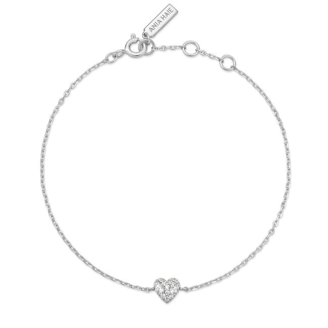 Zilveren hartvormige schakelarmband met zirkonia steentjes 18,5 cm
