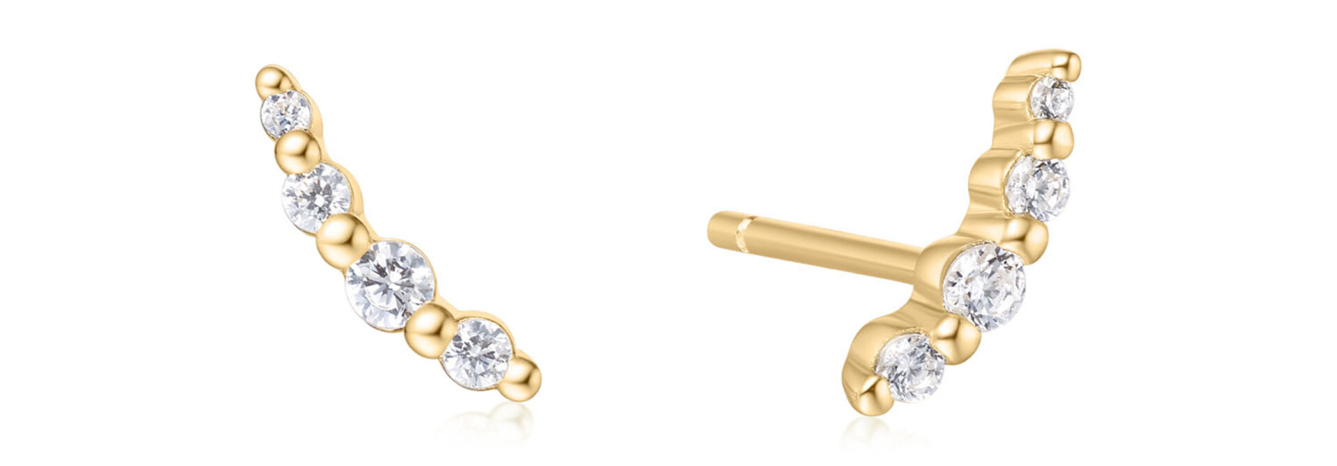 Gold Beaded Stone Stud Earrings - Gold Plated