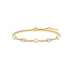 Goudvergulde gourmette schakelarmband met zirkonia steentjes en een zoetwaterparel 18,5 cm