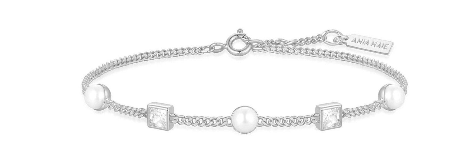 Silver Pearl Station Bracelet