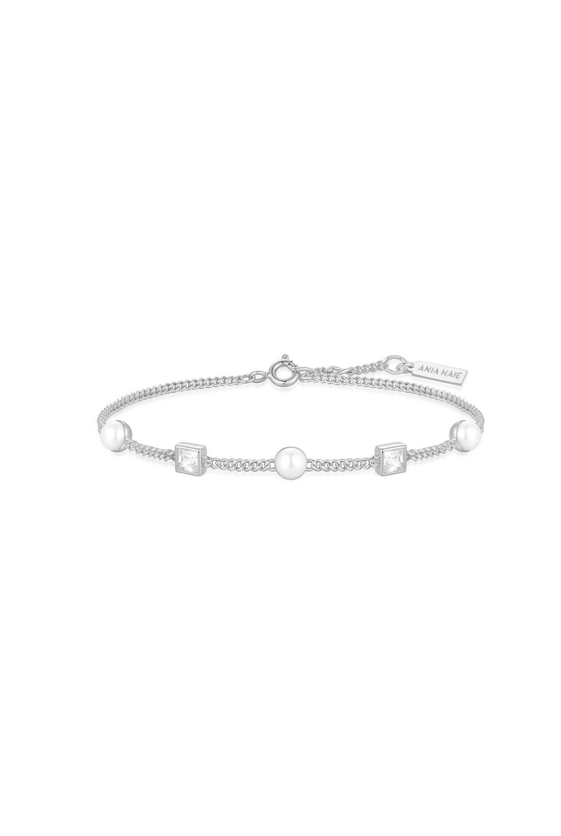 Silver Pearl Station Bracelet