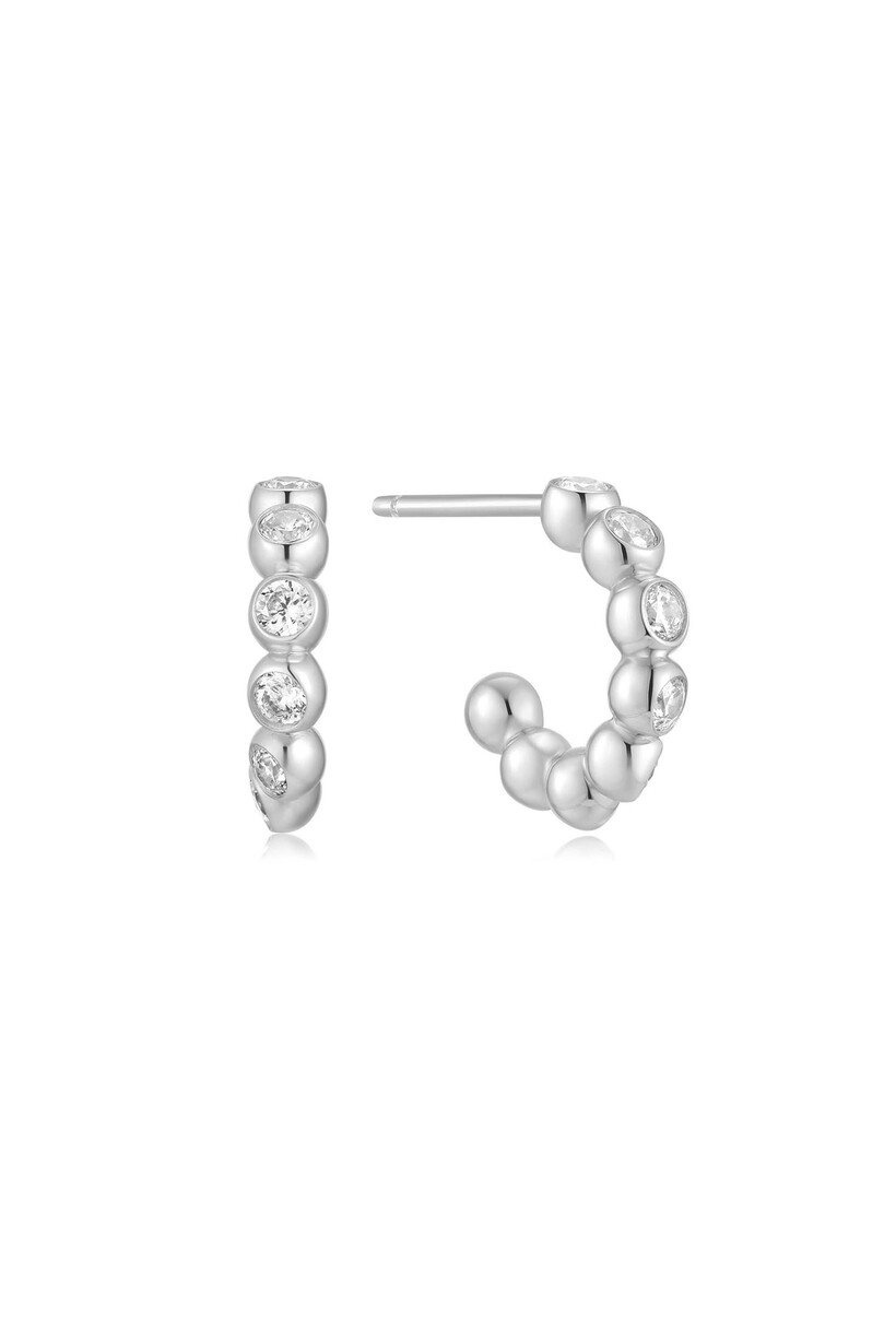 Silver Bezel Beaded  Hoop Earring
