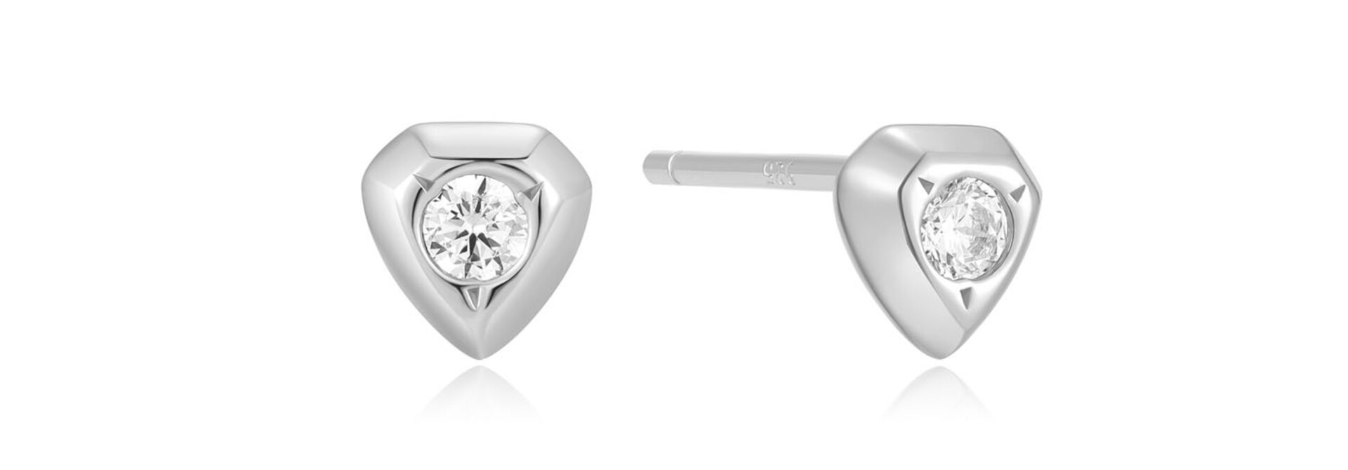 Silver Sparkling Shield Stud Earring