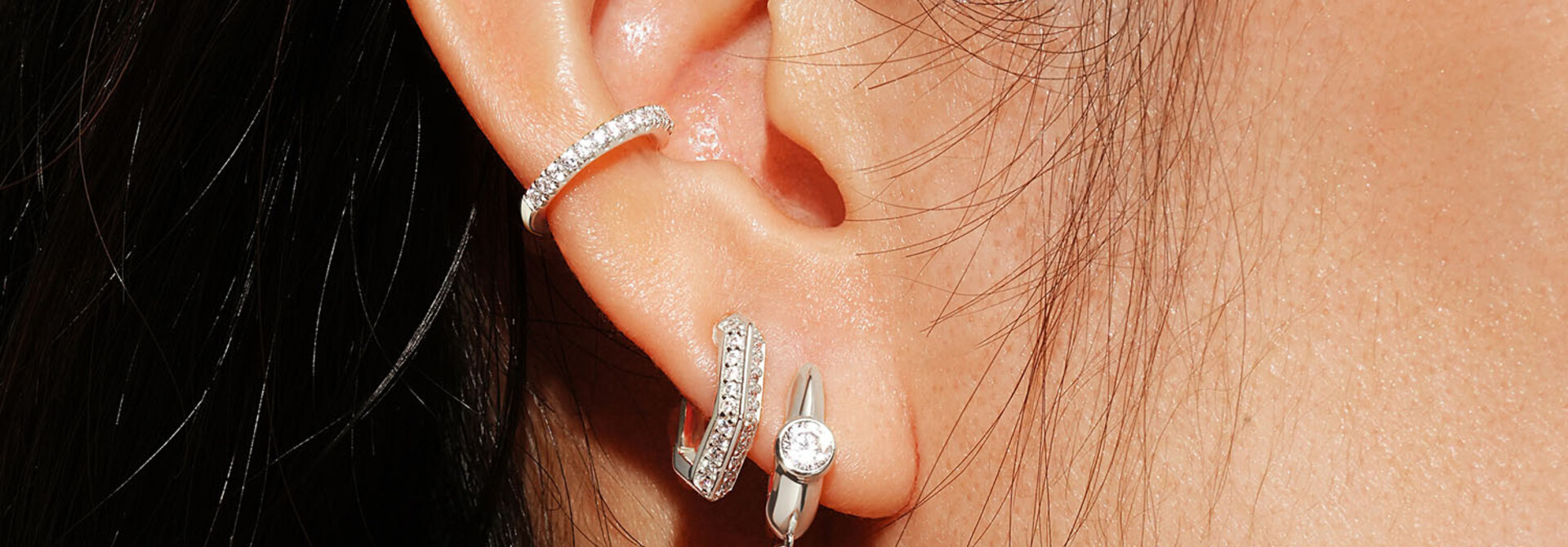 Silver Sparkling Shield Hoop Earring
