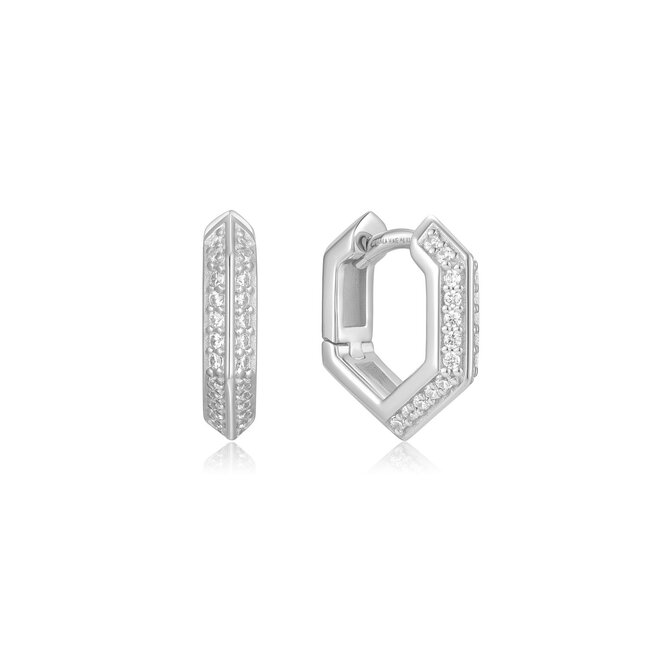 Zilveren oorring met zirkonia steentjes 14 mm