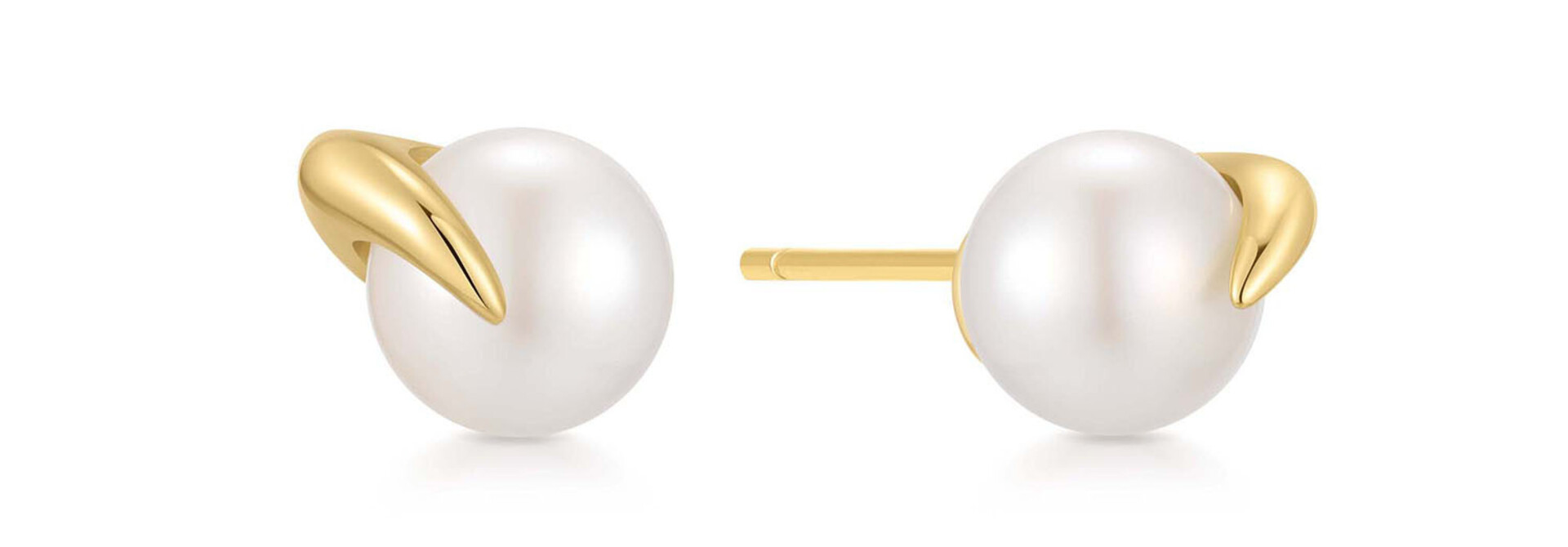 Gold Pearl Claw Stud Earrings