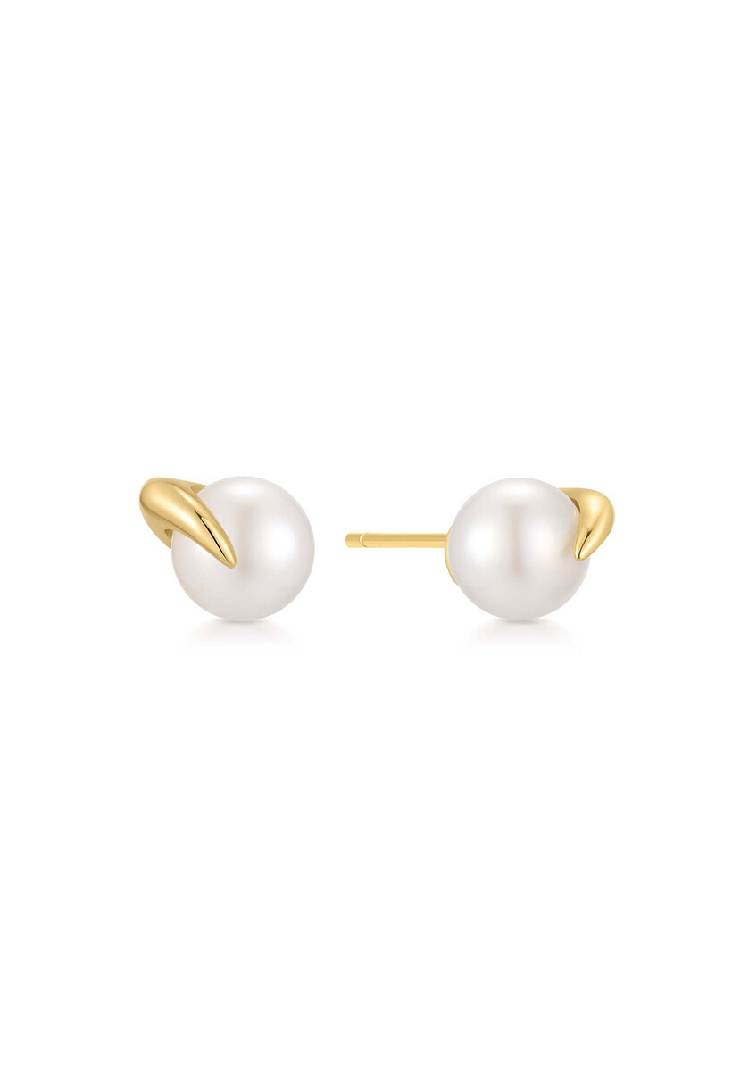 Gold Pearl Claw Stud Earrings