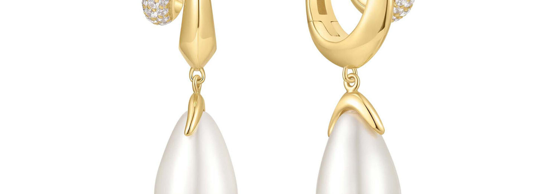 Gold Shell Pearl Drop Hoop