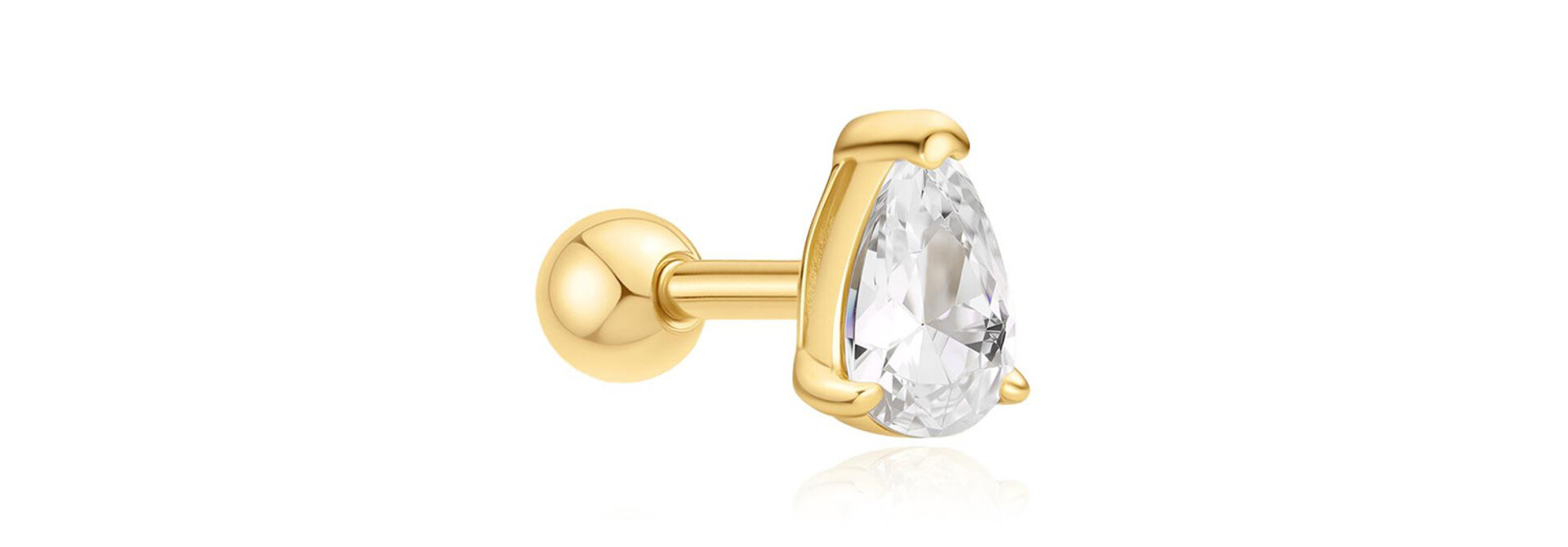Gold Pear Barbell Single Earring
