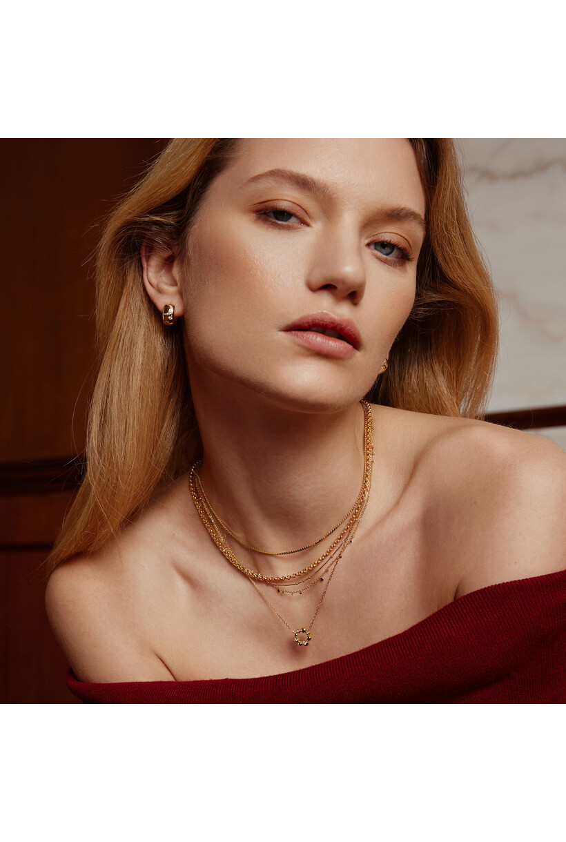 Gold Mini Bead Station Necklace