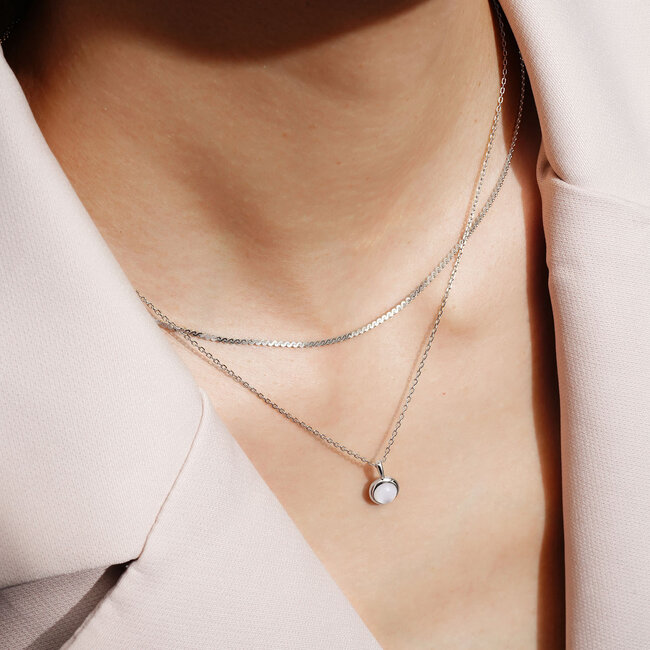 Zilveren anker schakelketting met een zoetwaterparel 48 cm