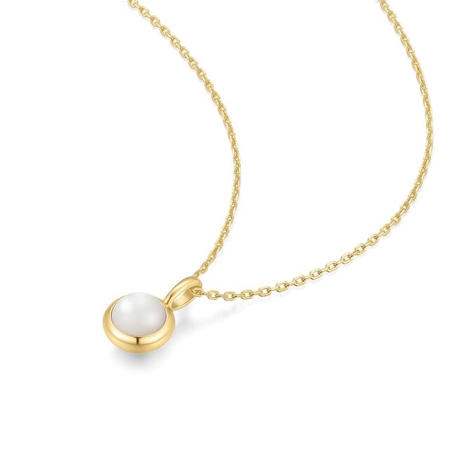 Goudvergulde anker schakelketting met een zoetwaterparel 48 cm