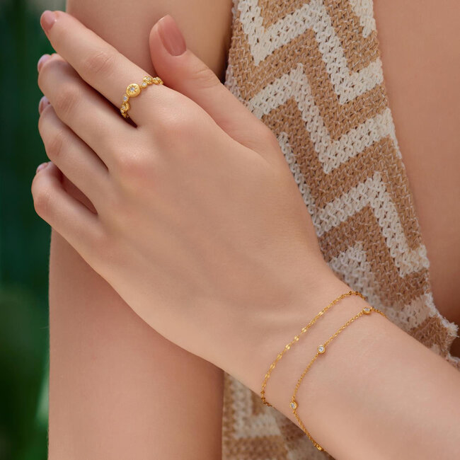 Goudvergulde anker schakelarmband met zirkonia steentjes 18,5 cm
