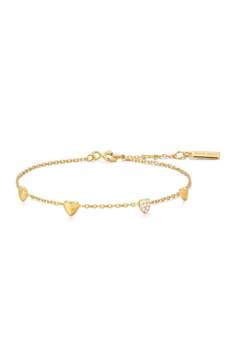 Gold Pavé Heart Station Bracelet