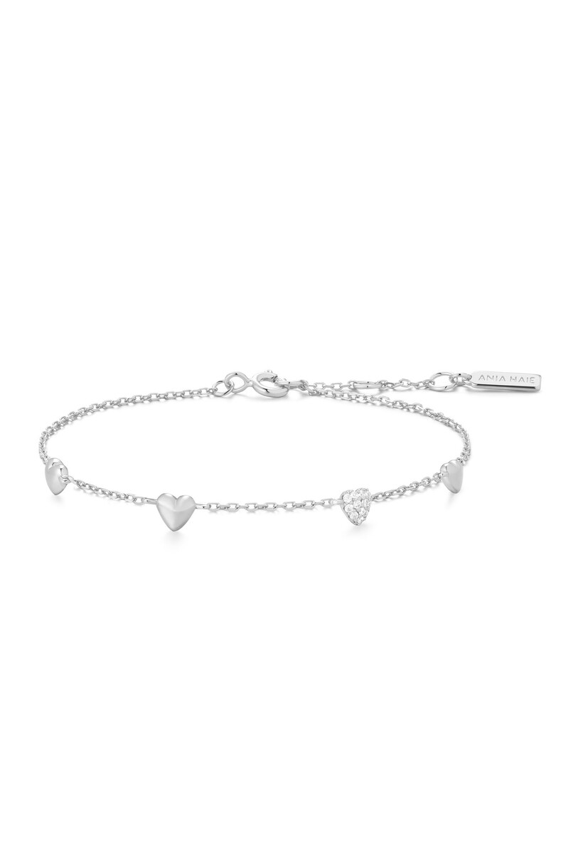 Silver Pavé Heart Station Bracelet