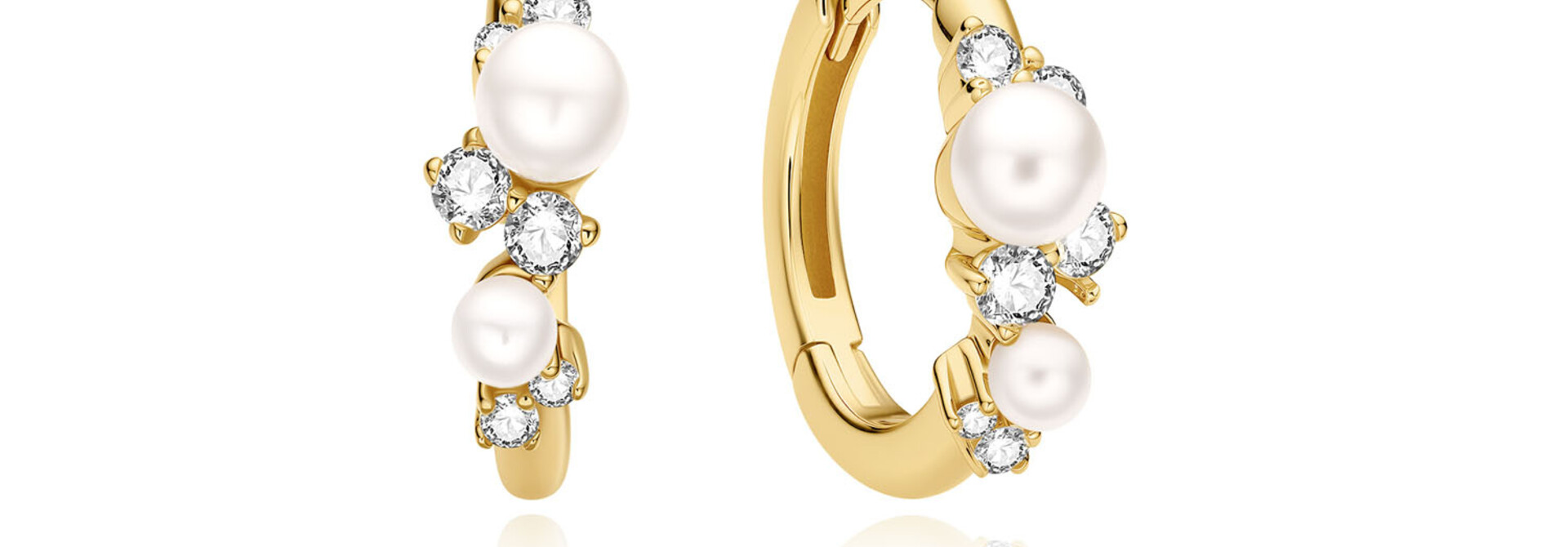 Gold Pearl Huggie Hoop Earrings