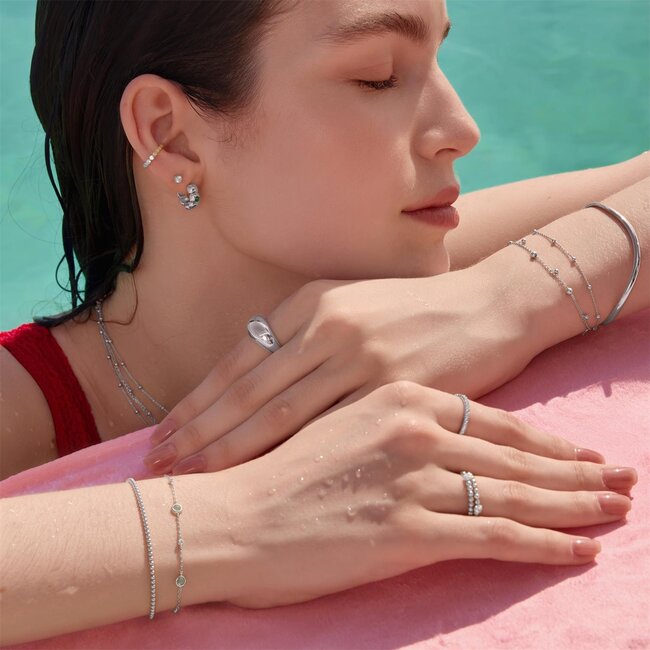 Zilveren anker schakelarmband met zirkonia steentjes
