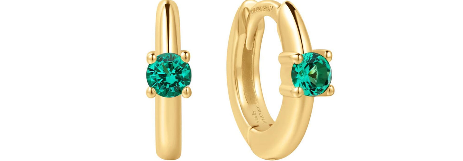 Gold Green Huggie Hoop Earrings