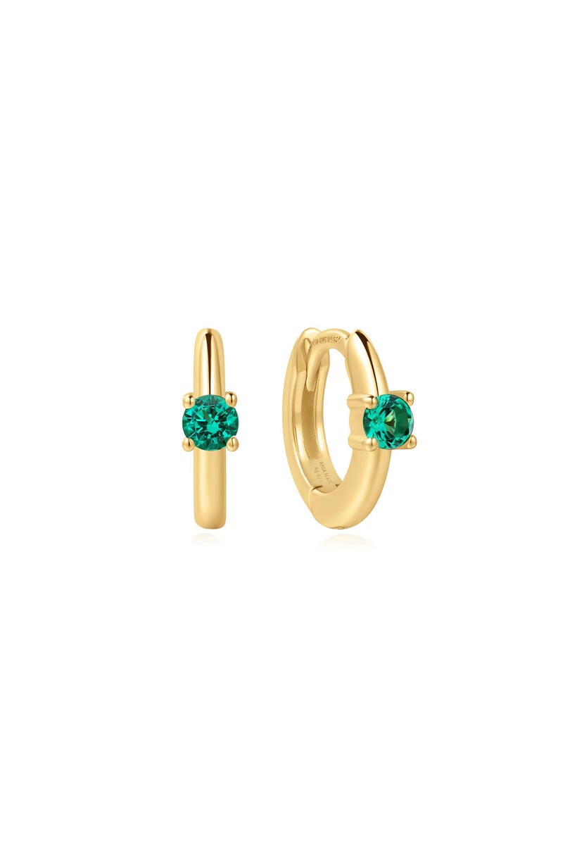 Gold Green Huggie Hoop Earrings