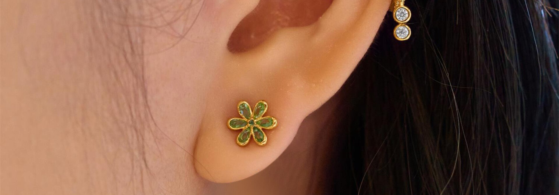 Gold Mint Green Stud Earrings