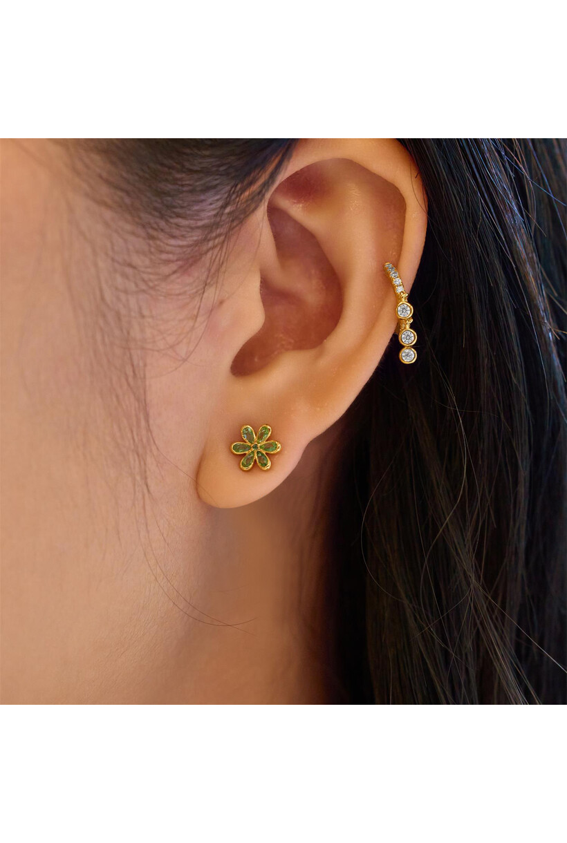 Gold Mint Green Stud Earrings