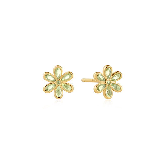 Goudvergulde bloemvormig oorknopje met zirkonia steentjes 8 mm