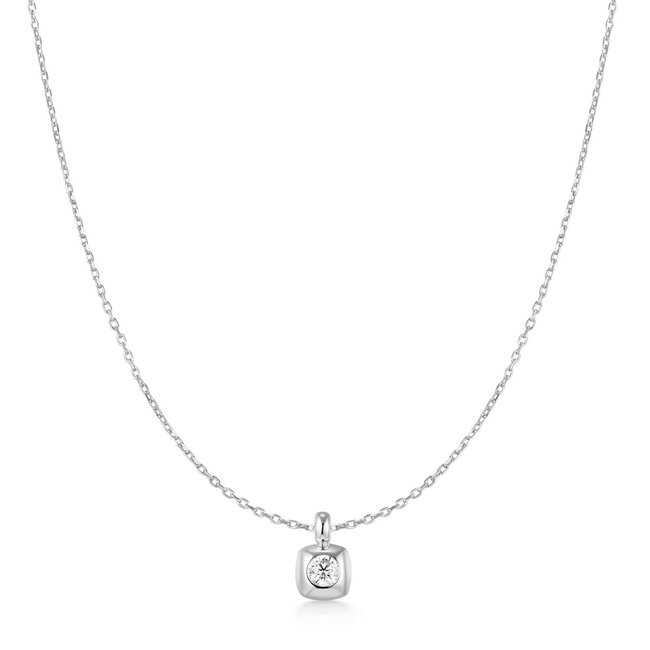 Zilveren vierkante schakelketting met zirkonia steentjes 45 cm