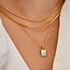 Goudvergulde rechthoekige schakelketting met een schelpparel 48 cm