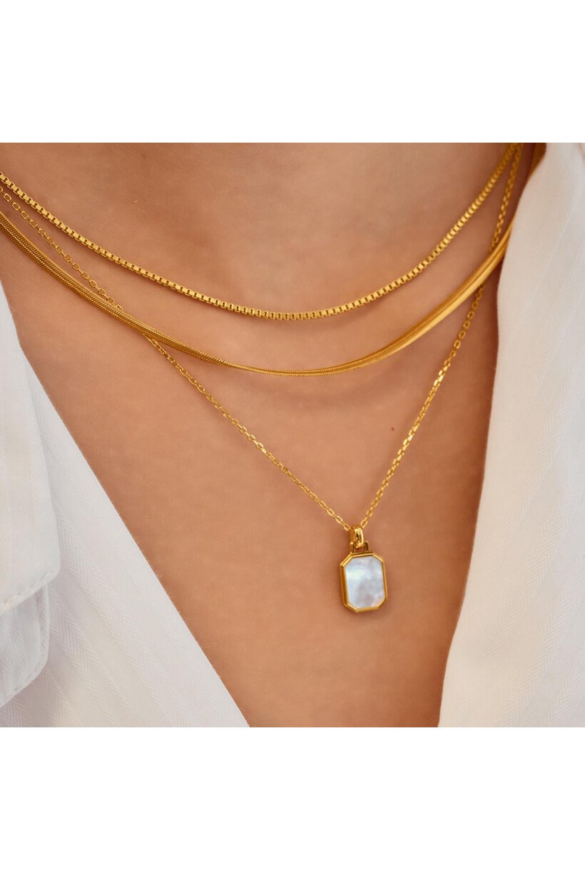 Gold Square MOP Necklace
