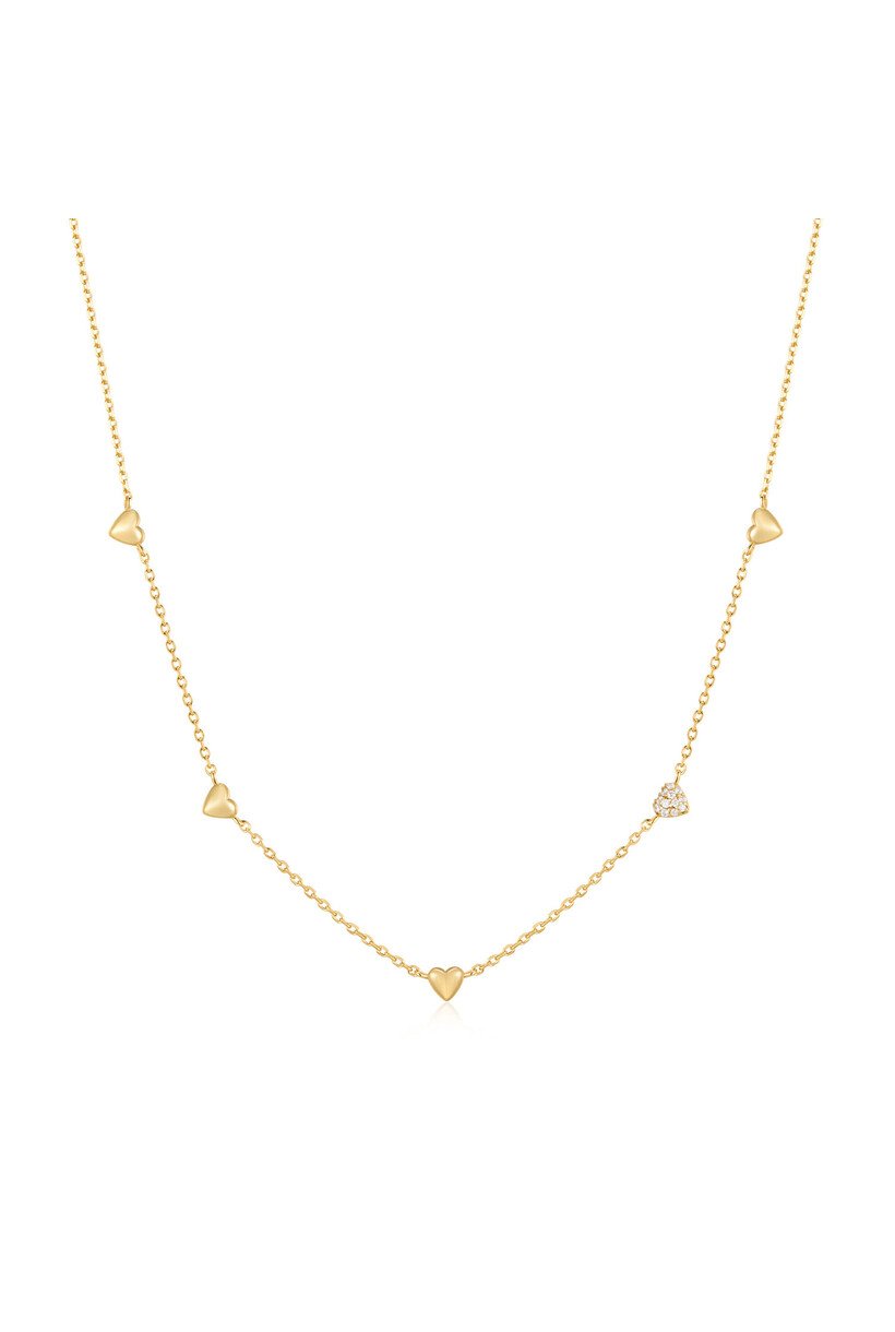 Gold Pavé Heart Station Necklace
