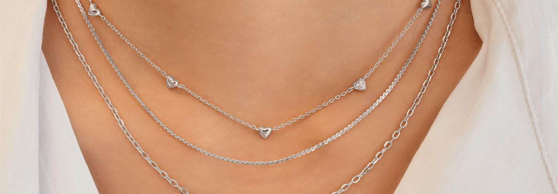 Silver Pavé Heart Station Necklace