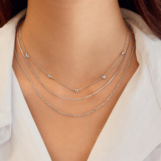 Hartvormige schakelketting zilver 45 cm