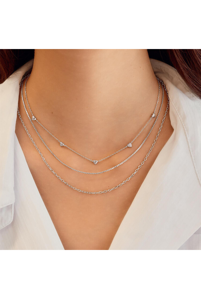 Hartvormige schakelketting zilver 45 cm