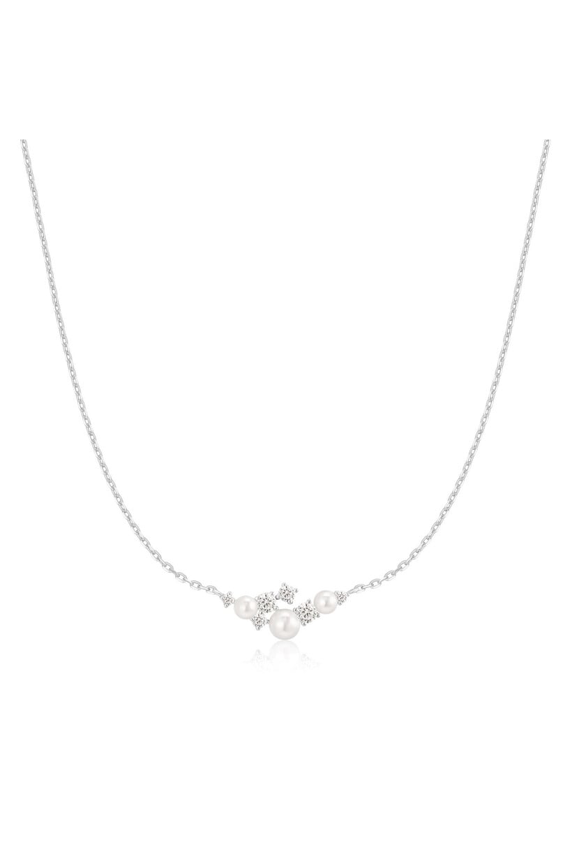 Silver Pearl Cluster Necklace