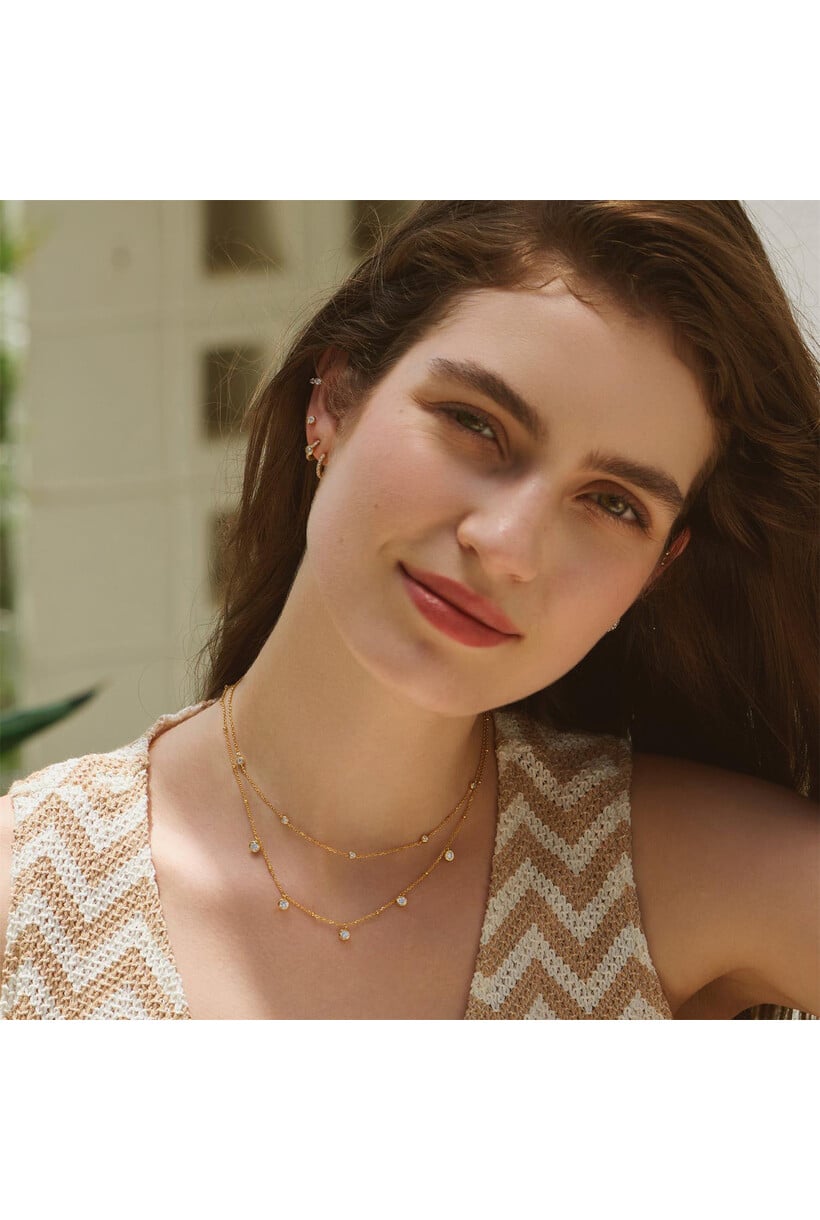 Gold Bezel set Droplet Station Necklace