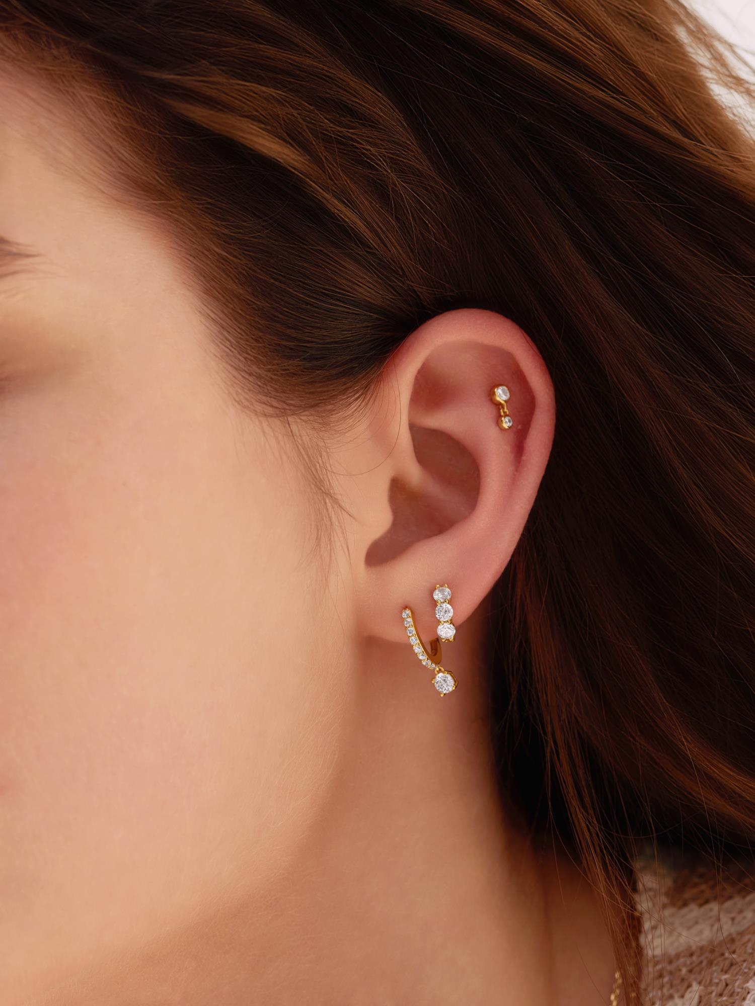 Gold Trio Sparkle Hoop Earring-2