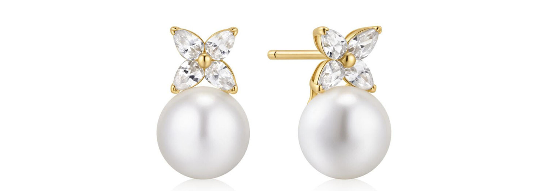 Gold Pearl Clover Stud Earrings