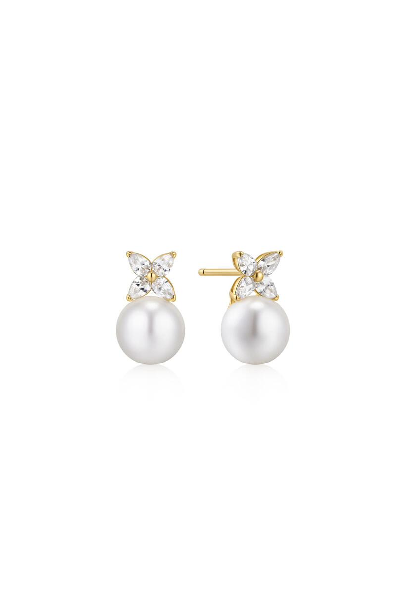 Gold Pearl Clover Stud Earrings