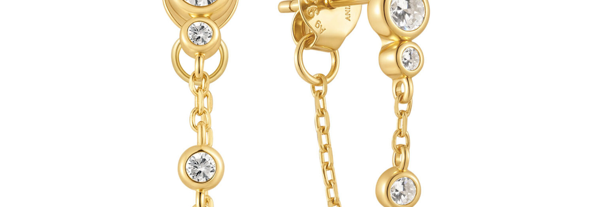 Gold Drop Chain Stud Earrings