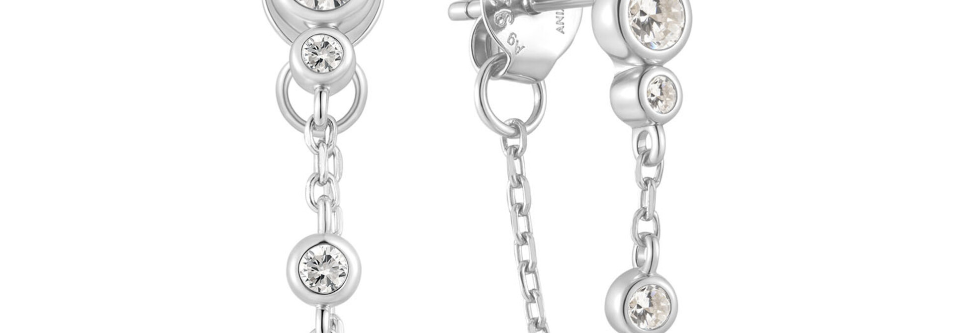 Silver Drop Chain Stud Earrings