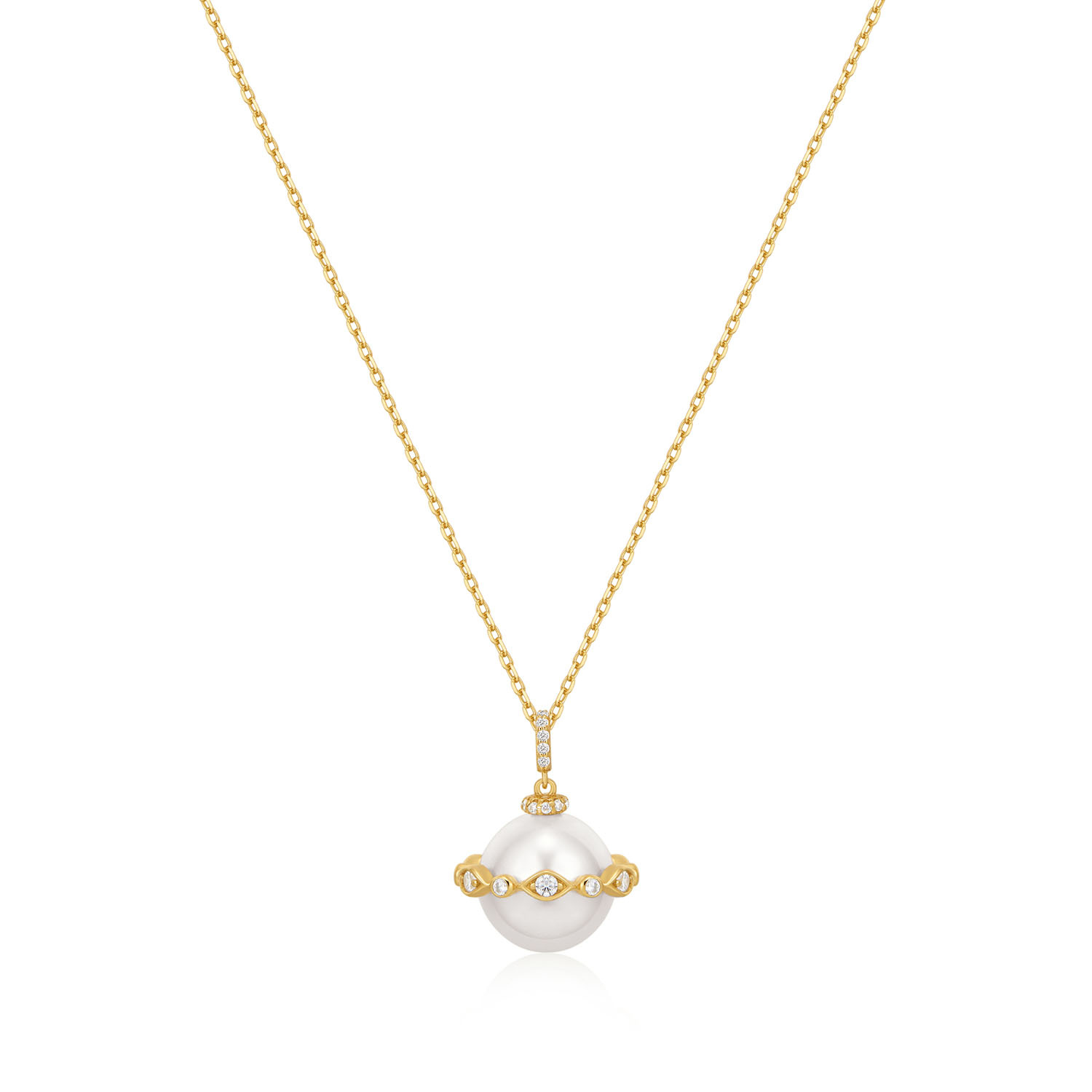 Gold Pearl Halo Evil-Eye Neckl.-1