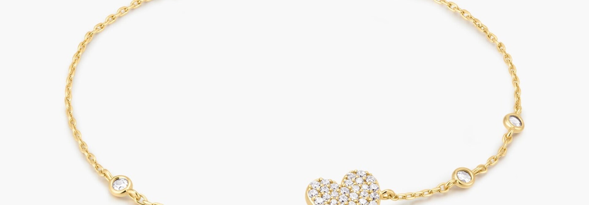 Pavé Heart with Bezel Station Armband - Gold Plated