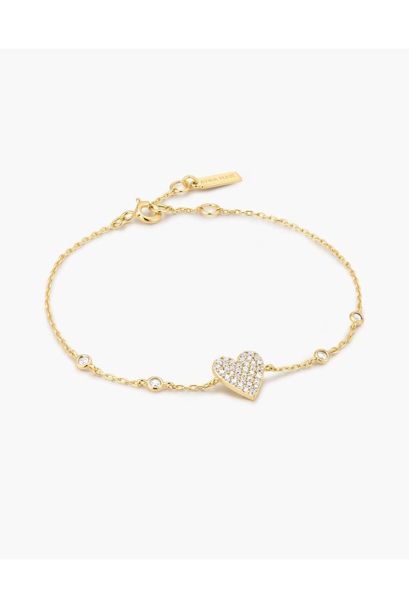 Armband met pavé hart en zirkonia goudverguld 18,5 cm